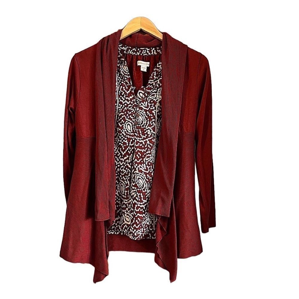 Coldwater Creek Rust Open Front Shawl Collar Card… - image 1